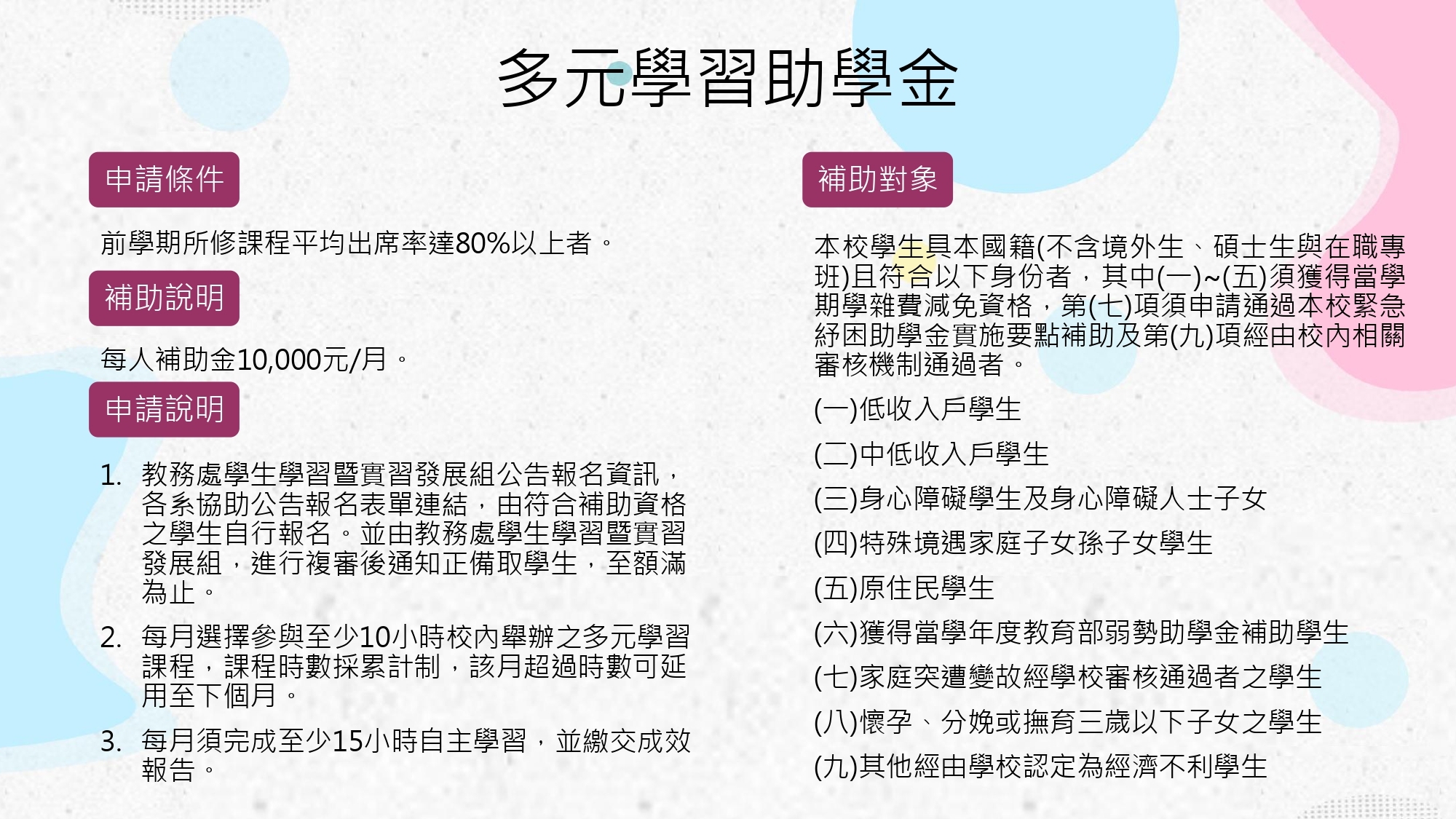 多元學習助學金